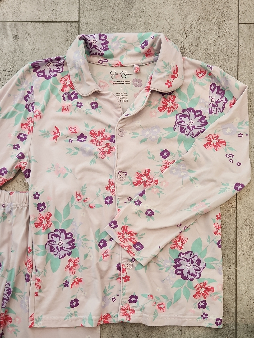 Jessica Simpson Girls SZ 8 Soft Floral Button-Down PJ Set